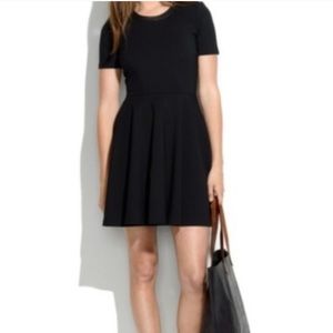 Madewell Leather Trim Fit Flare Skater Dress